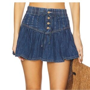X We The Free Roselle Denim Mini Skirt
